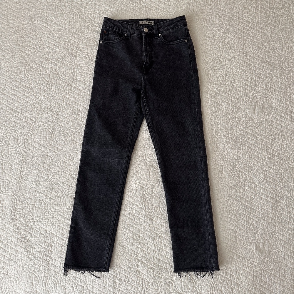 Primark Black Straight Leg High Rise Jeans Raw Hem Size 2